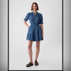 GAP Blue Buttoned Smocked Mini Sundress